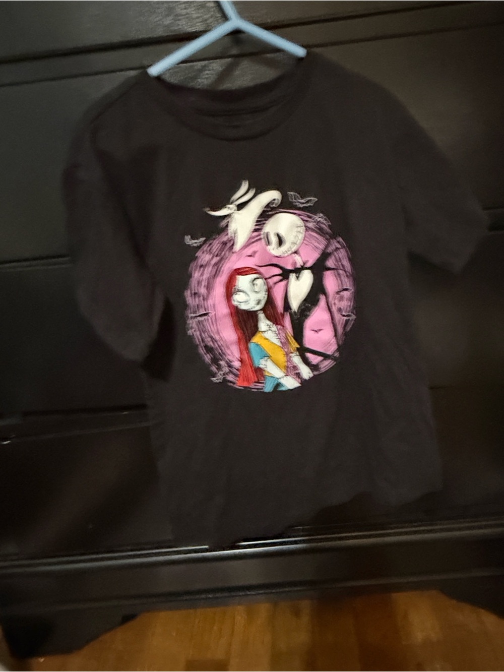 Disney Black Nightmare Before Christmas Girls Graphic Tee with Pink Accents